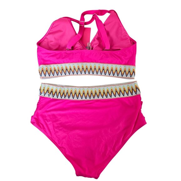 Yonique Womens Plus Size 16W Two-Piece Bikini High-Waisted Swimsuit Zigzag Sexy - Picture 6 of 11